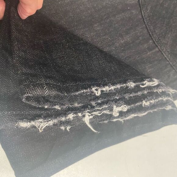 AKOO Men’s Button Fly Dark Wash Distressed Jeans Size 38X32 Reinforced Knee Blac - Picture 4 of 12